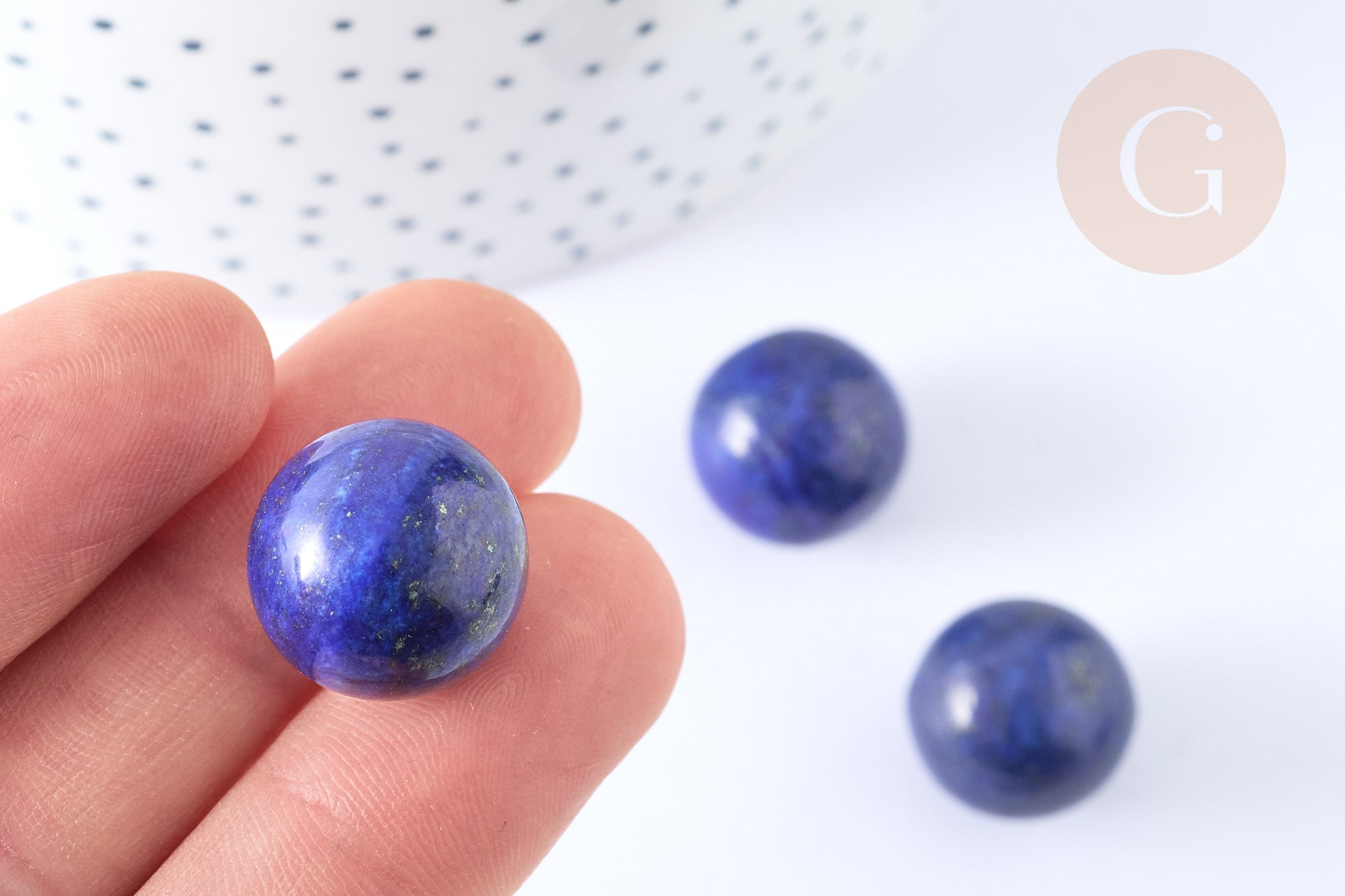 Perle boule lapis lazuli naturel 16mm, lapis naturel roulé, séance lithothérapie, x1 (G7896)