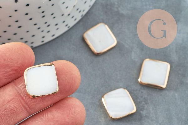 Perle carré nacre blanche naturelle fer doré 14-15mm, x5 (G3870)