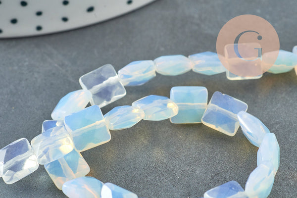 Perle carrée en opalite 12mm, bijou en pierre naturelle, opale synthétique, perle en pierre, le fil de 20cm, x1 G5881