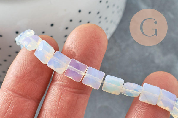 Perle carrée en opalite 12mm, bijou en pierre naturelle, opale synthétique, perle en pierre, le fil de 20cm, x1 G5881