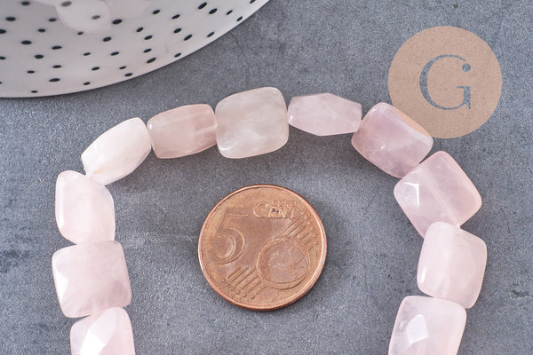 Perle carrée en quartz rose naturel, perle pierre naturelle, 12mm, fil de 20cm, x1 (G5877)