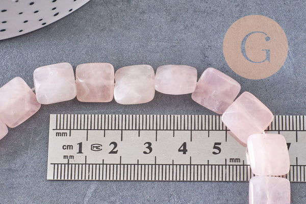 Perle carrée en quartz rose naturel, perle pierre naturelle, 12mm, fil de 20cm, x1 (G5877)
