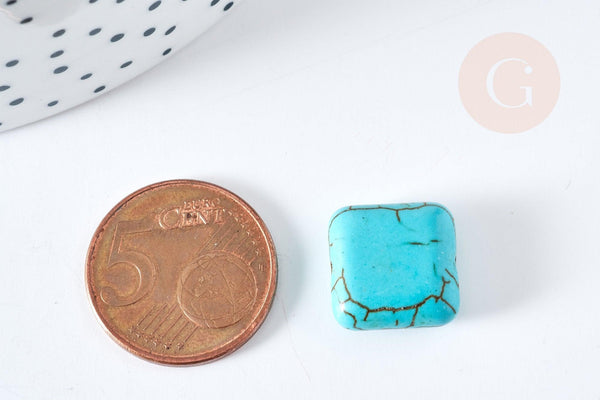 Perle carrée howlite turquoise,howlite naturelle, perle turquoise, perle pierre,15mm, x10 (G3437)