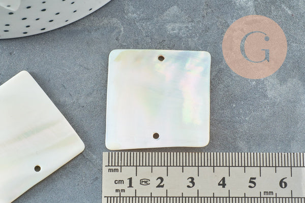 Perle carrée nacre blanche naturelle, nacre naturelle coquillage blanc, 34mm, x2 (G1056)