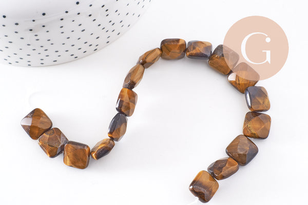 Perle carrée oeil de tigre naturel 12mm,pierre naturelle, oeil de tigre naturel, perle pierre, 20cm x1 (G5882)