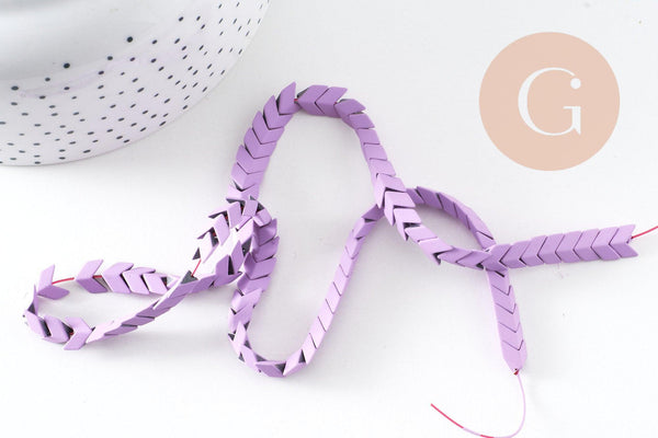 Perle chevron hématite colorée violet synthétiques 7mm, création bijoux pierre, x1 le fil de 40cm (G6898)