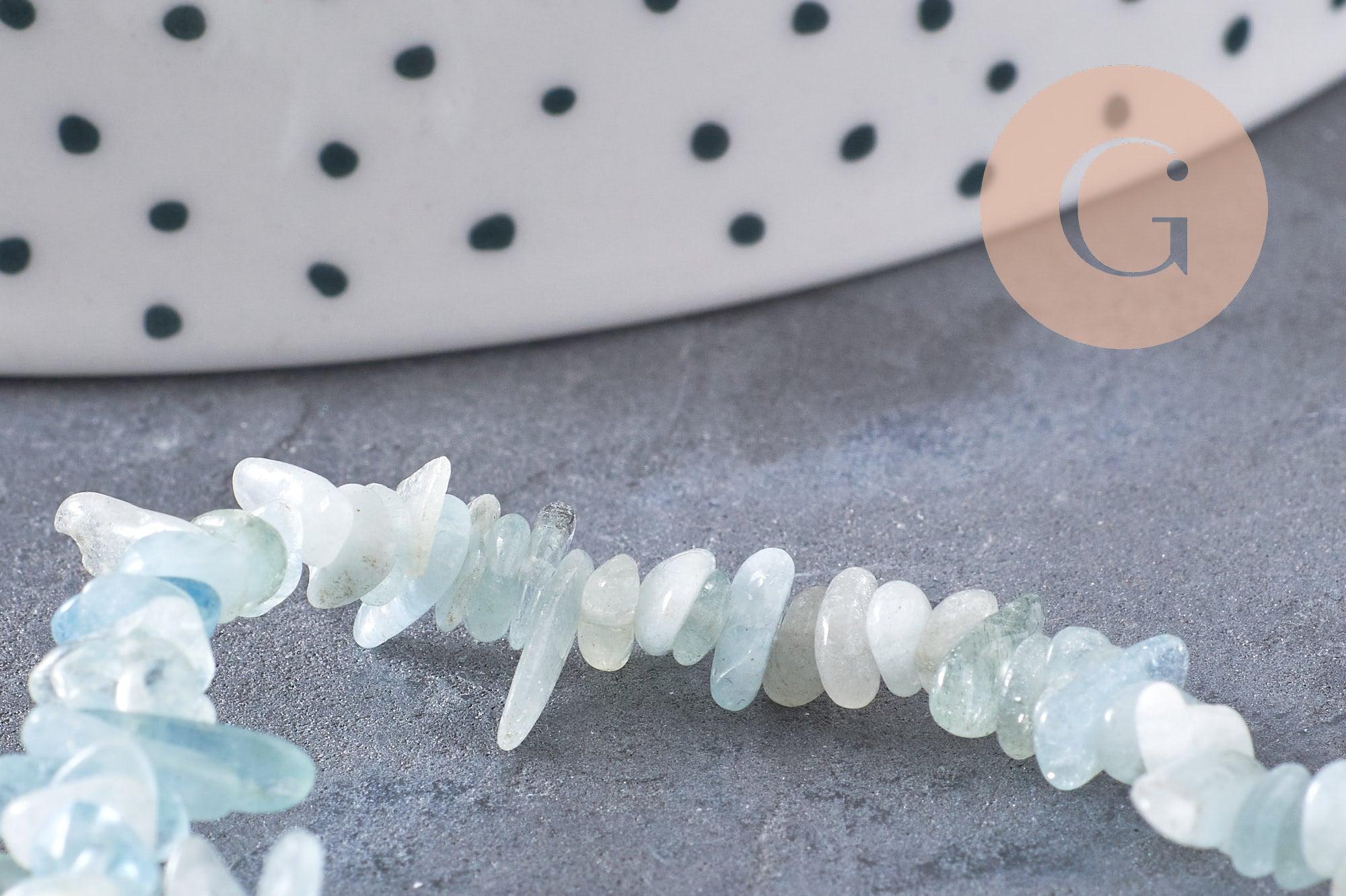 Perle chips aigue-marine naturelle 12mm, x1 fil de 80cm (G1324)
