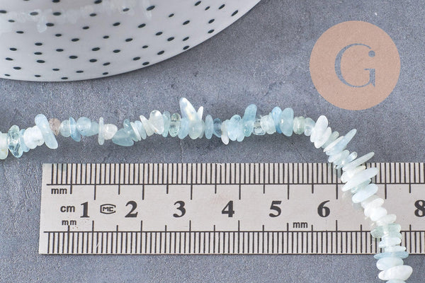 Perle chips aigue-marine naturelle 12mm, x1 fil de 80cm (G1324)