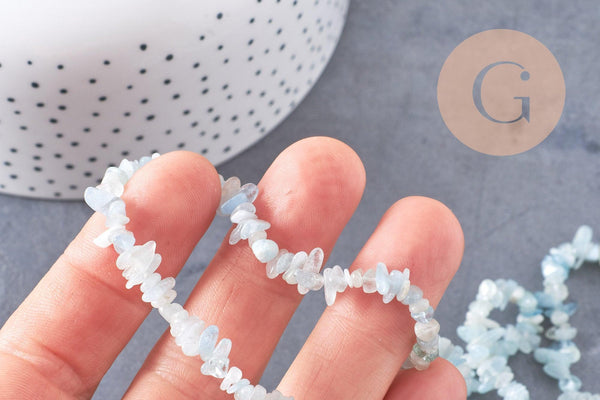 Perle chips aigue-marine naturelle 12mm, x1 fil de 80cm (G1324)