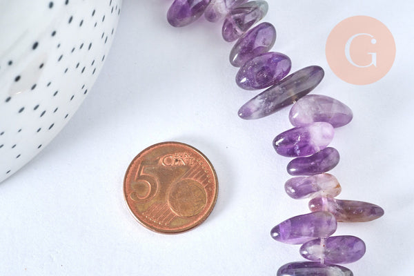 Perle chips amethyste violett 10-30mm, x1 de 39cm G5393