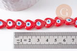 Perle coeur Mauvais Oeil verre rouge 12mm, x1 fil de 35cm (G10393)