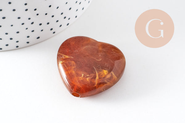 Perle coeur XXL acrylique imitation pierre 35x37mm, x1 (G10570)