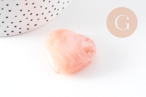 Perle coeur XXL acrylique imitation pierre 35x37mm, x1 (G10570)