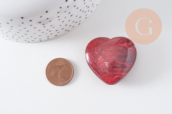 Perle coeur XXL acrylique imitation pierre 35x37mm, x1 (G10570)