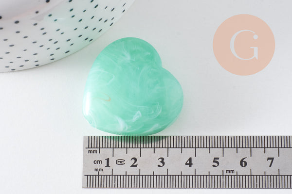 Perle coeur XXL acrylique imitation pierre 35x37mm, x1 (G10570)