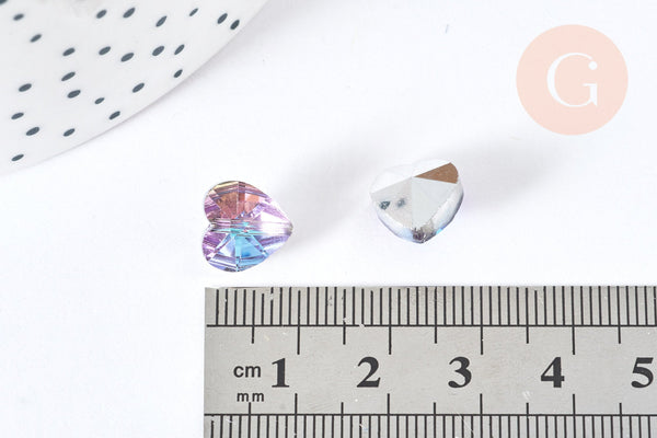 Perle cœur facetté en cristal violet 10mm, x5 (G7098)