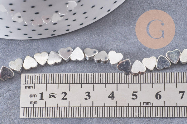 Perle coeur hématite de synthèse argenté 6mm, fil de 40cm x1 (G4107)