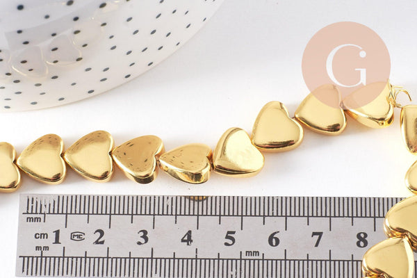 Perle coeur hématite doré 12x13mm, x1 fil de 38cm (G10284)