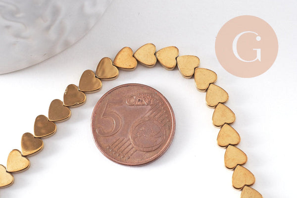 Perle coeur hématite doré 6mm, x1 fil de 38cm (G10412)