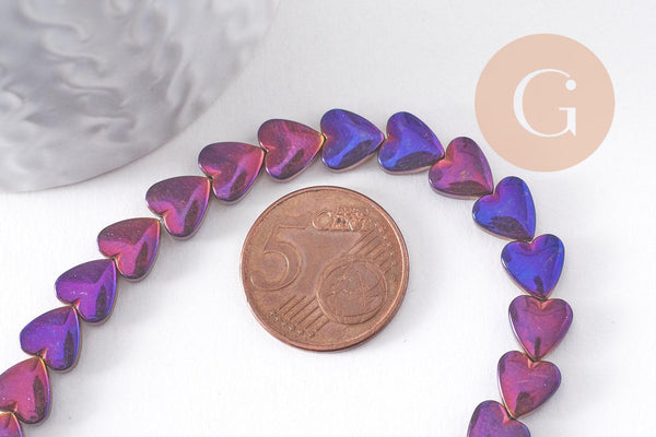 Perle coeur hématite violet 8mm, x1 fil de 38cm (G10338)