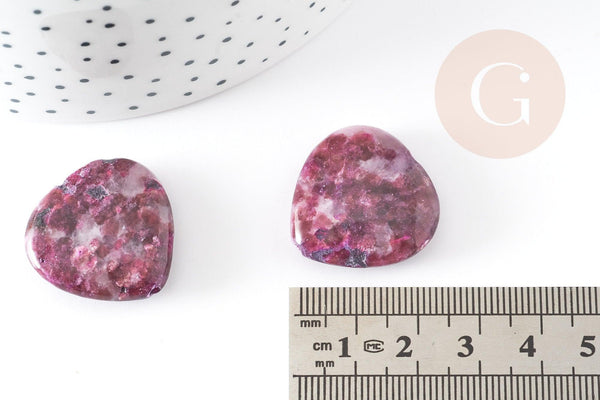 Perle coeur jadeite naturelle violette 25mm, x5 (G1833)