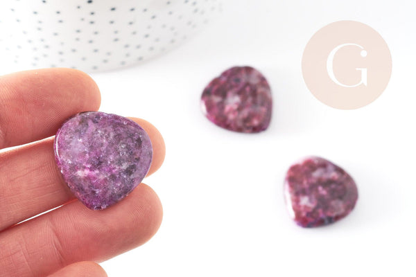 Perle coeur jadeite naturelle violette 25mm, x5 (G1833)