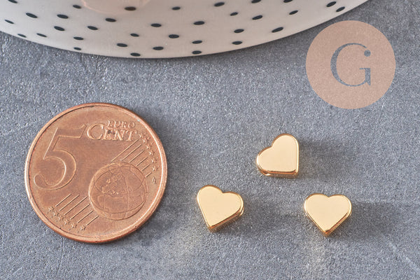 Perle coeur laiton doré 18carats 7mm, x10 (G0033)
