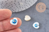 Perle coeur nacre blanche naturelle mauvais oeil bleu clair 12mm, x 10 (G3405)