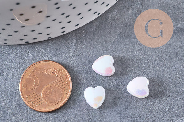 Perle coeur plastique acrylique blanc irisé 8mm, x30 (5.7gr) (G3490)