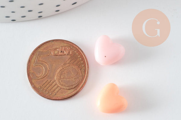 Perle coeur plastique multicolore pastel 9.5mm, x30 (12.6G) (G3492)