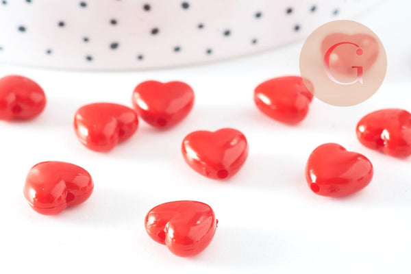 Perle coeur plastique rouge 10mm, x20 (G3491)