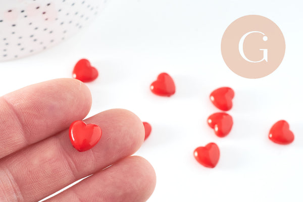 Perle coeur plastique rouge 10mm, x20 (G3491)