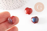 Perle coeur porcelaine rouge-bleu 14-15mm, perle céramique, fabrication bijoux amour et amitié x5 (G9349)