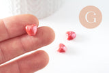 Perle coeur porcelaine rouge irisé 12mm, x5 (G9773)