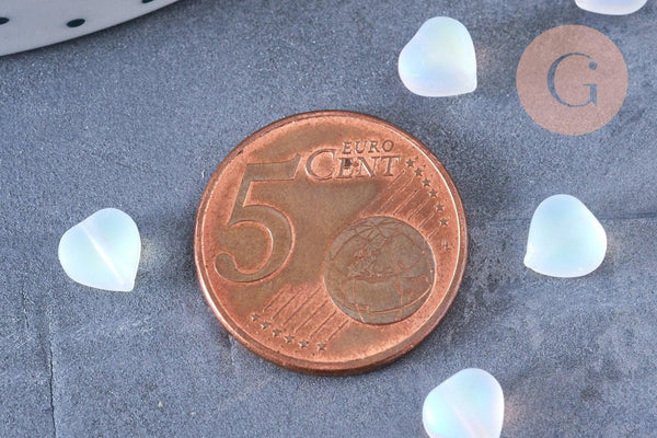 Perle coeur verre blanc irisé 6mm, des perles en verre pour création bijoux x10 (G6595)