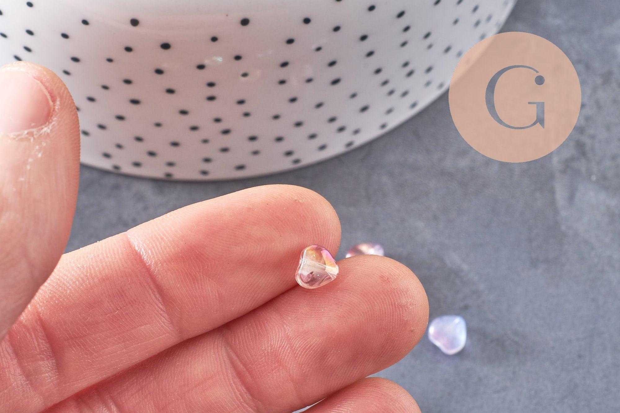 Perle coeur verre multicolore irisé 6mm, x10 (G6679)