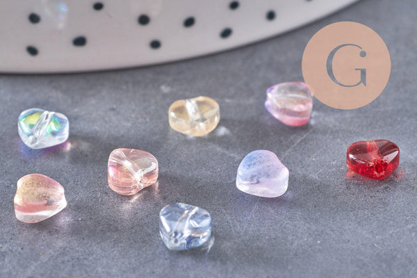 Perle coeur verre multicolore irisé 6mm, x10 (G6679)