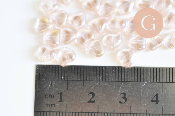 Perle coeur verre orange irisé 6mm, des perles en verre ,x10 (G6250)