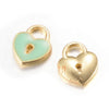 Perle coeur zamac doré cadenas émail vert 13x11mm, création bijou amour amitié x5 G5309
