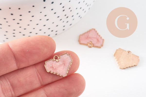 Perle coeur zamac doré émail rose nacré 15x18mm, création bijou amour amitié x1 (G5310)