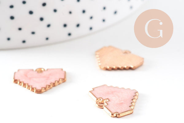 Perle coeur zamac doré émail rose nacré 15x18mm, création bijou amour amitié x1 (G5310)