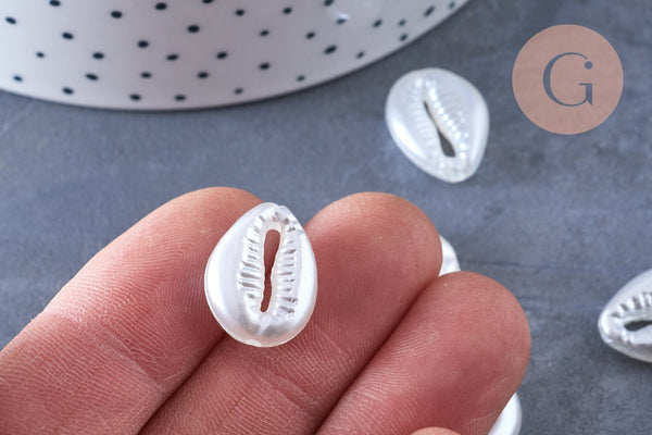 Perle coquillage cauri plastique blanc nacré 18mm, x10 perles (G6434)
