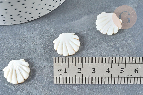 Perle coquillage nacre blanche naturelle 19,5mm, bijoux nacre, x2 G7379