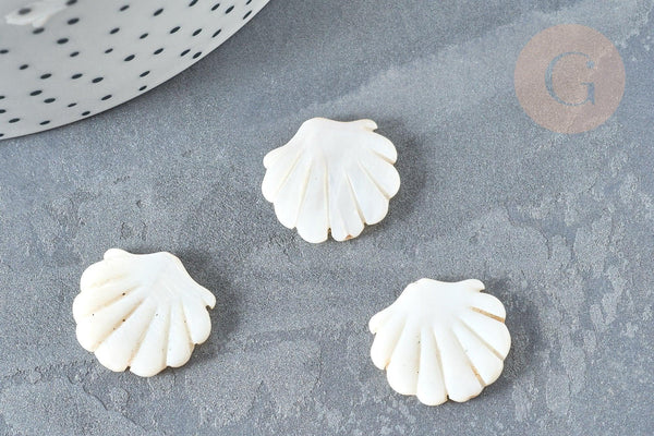 Perle coquillage nacre blanche naturelle 19,5mm, bijoux nacre, x2 G7379