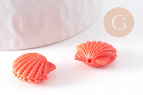 Perle coquillage résine rose imitation corail 16mm, x5 (G10343)