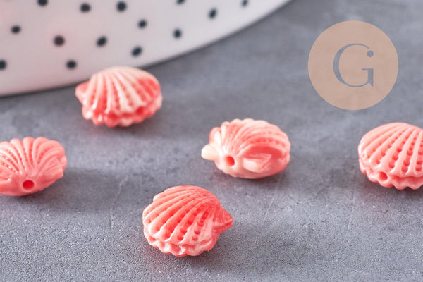 Perle coquillage résine rose,perle imitation corail 11.5mm, x5 (G5000)