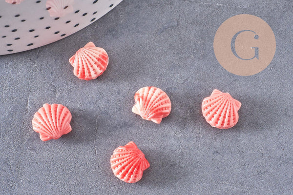 Perle coquillage résine rose,perle imitation corail 11.5mm, x5 (G5000)