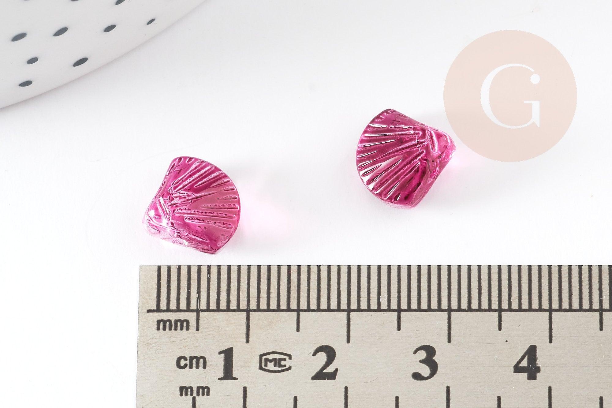 Perle coquillage verre rouge-violet 10.5mm, perles verre tchèque création bijoux verre, x10 (G4189)