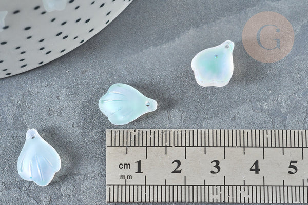 Perle coquillage verre transparent coloré 15mm, coquillage, x10 (G7391)