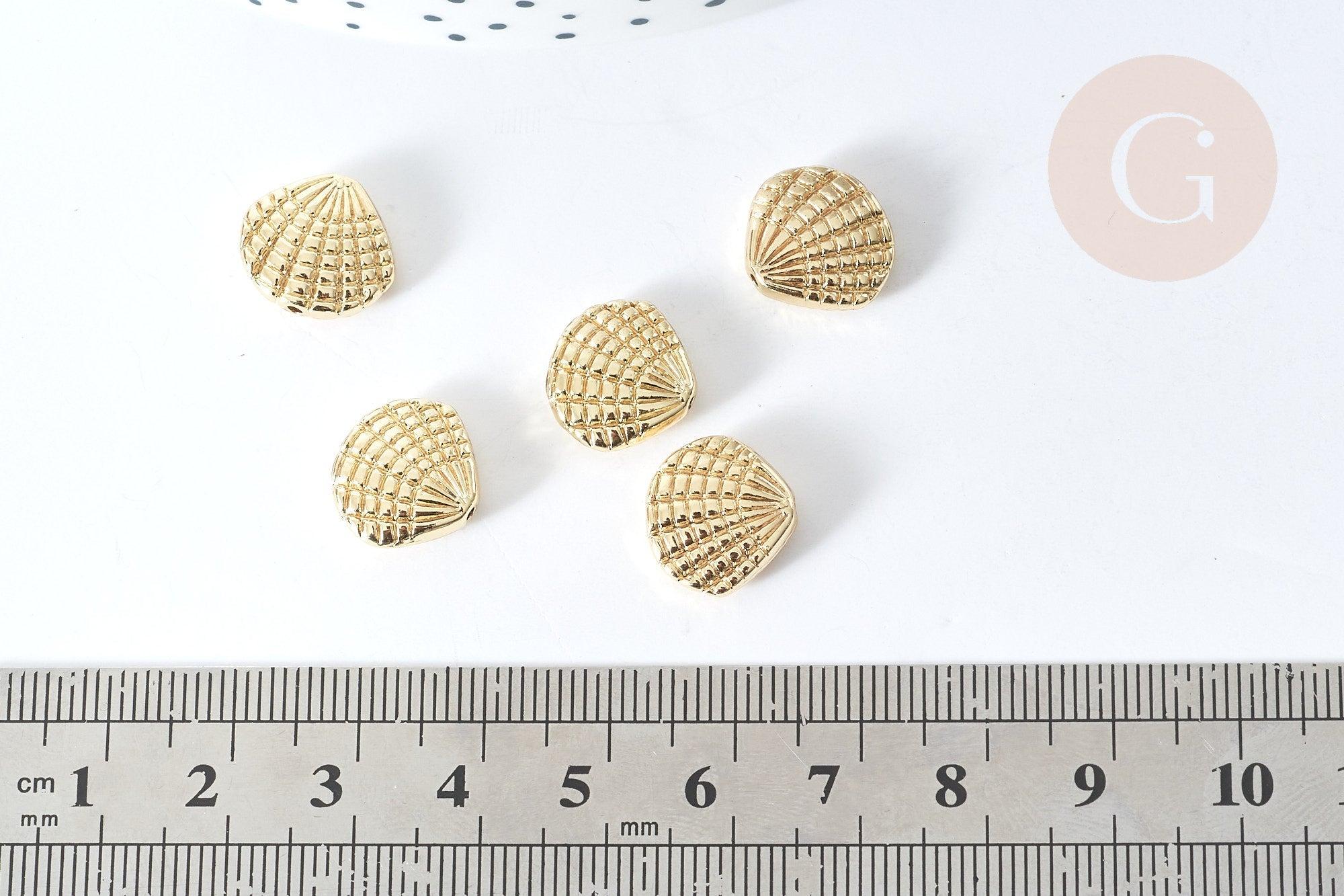 Perle coquillage zamac doré 14K 13.5mm ,fournitures créatives sans nickel, x5 G4219